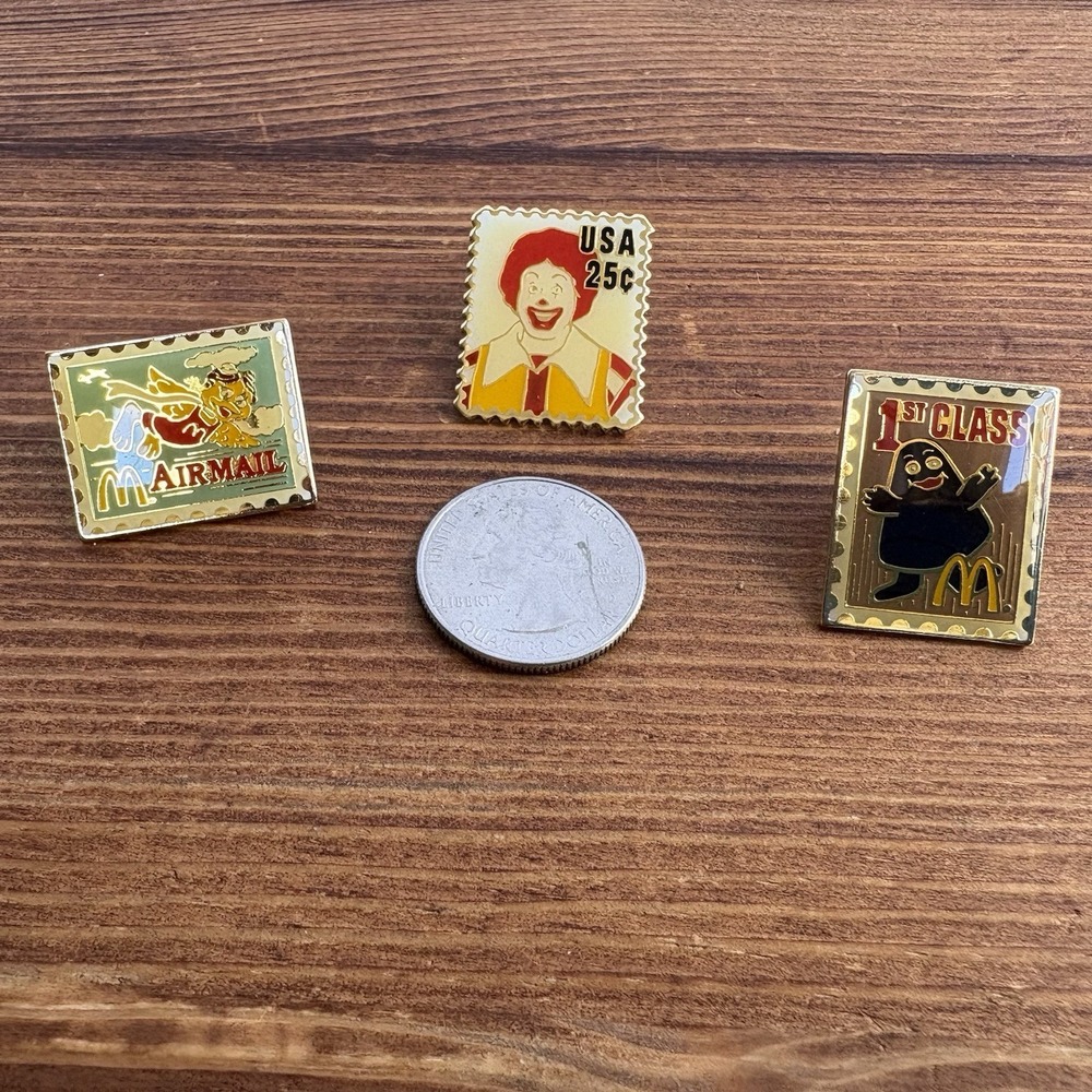 Vintage McDonaldland Stamp Style Enamel Lapel Pin Lot Ronald Grimace Airmail